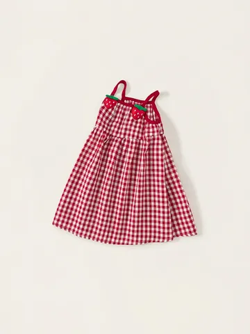 Meisjes Gingham Aardbei A-Lijn Jurk Zomer Katoen Mouwloos Zomerjurk Zoete Peuter Baby Kleding Rood Wit Geblokt