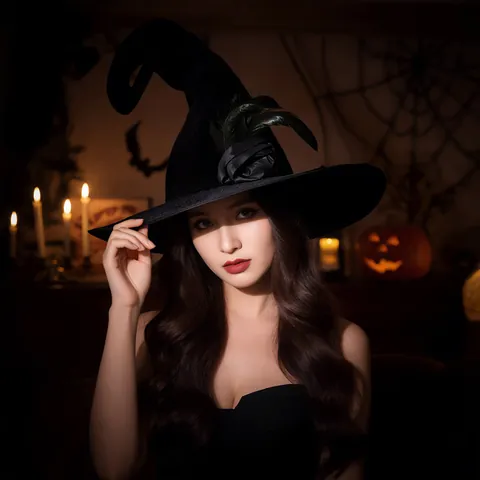 Halloween Spiral Gebogener Hexenhut Gothischer Goldener Samt Hut Mit Satinrose Und Federn Für Damen Cosplay Party Zubehör
