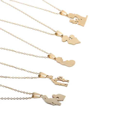 Stainless Steel Gold Plated Mother And Child Silhouette Pendant Necklace Family Love Pregnant Woman Heart Jewelry For Women
