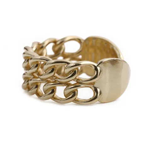 Punk Double Cuban Link Chain Open Adjustable Ring For Men Women Gold Plated Copper Geometric Industrial Jewelry Gift