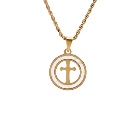 Hip Hop Stainless Steel Cross Pendant Necklace For Men Women Gold Silver Plated Zirconia Inlaid Rope Chain Religious Jewelry