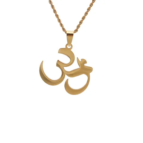 Stainless Steel Indian Om Symbol Pendant Necklace For Men Women Gold Silver Rope Chain Hip Hop Religious Yoga Jewelry