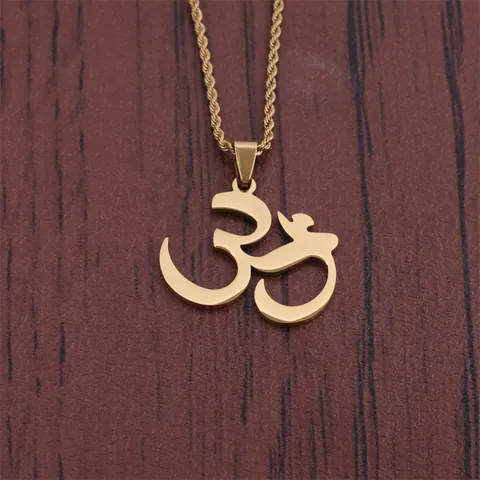 Stainless Steel Indian Om Symbol Pendant Necklace For Men Women Gold Silver Rope Chain Hip Hop Religious Yoga Jewelry