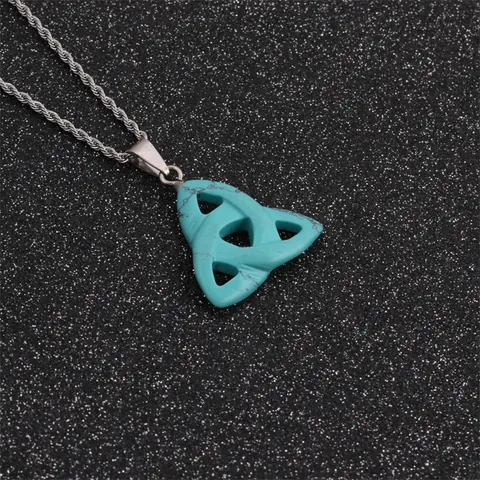 Celtic Triquetra Knot Pendant Necklace Stainless Steel Rope Chain Malachite Turquoise Opal Style Synthetic Stone Jewelry