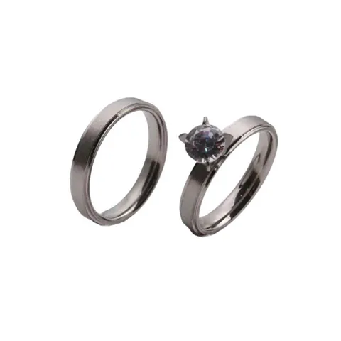 Stainless Steel Zirconia Rings For Couples Brushed Matte Gold Silver Tone Minimalist Inlaid Band Rings Matching Jewelry Gift
