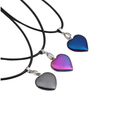 Hematiet Hart Hanger Halsketting Voor Dames Heren Verstelbare Was Koord Ketting Eenvoudige Vintage Mode Sieraden
