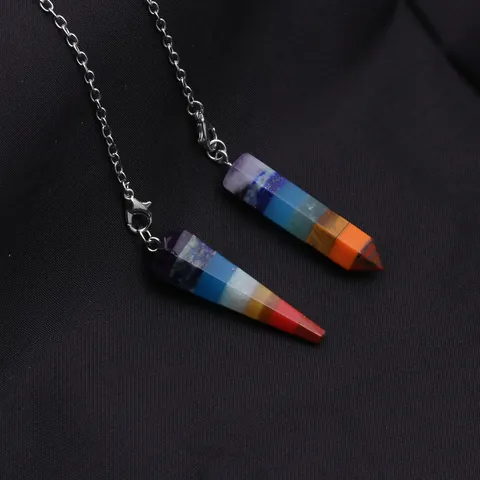 Seven Chakra Natural Stone Hexagonal Column Pendant Necklace Stainless Steel Chain Multicolored Crystal Healing Reiki Yoga Jewelry For Women Men