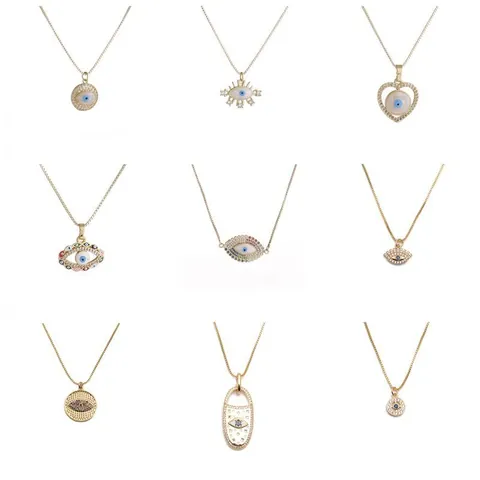 Mode Koperen Zirkonia Boze Oog Hanger Halsketting Voor Vrouwen Verguld Boho Dromenvanger Hart Veer Kwastje Sieraden