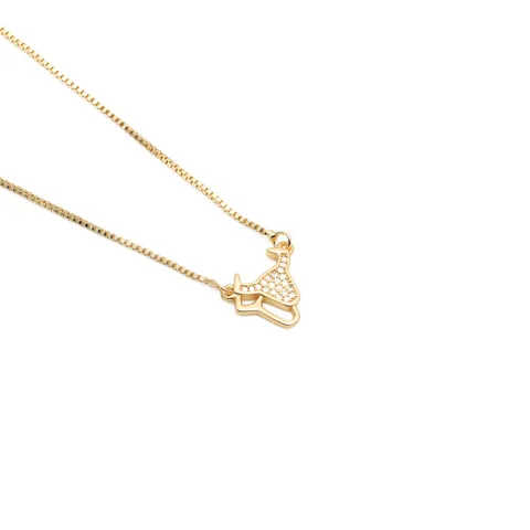Fashion Copper Zirconia Bull Head Martini Glass Deer Pendant Necklace For Women Simple Box Chain Jewelry Accessory
