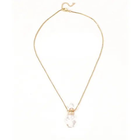 Fashion 18K Gold Plated Copper Perfume Bottle Pendant Necklace For Women Elegant Geometry Crystal Glass Charm Box Chain Jewelry Gift