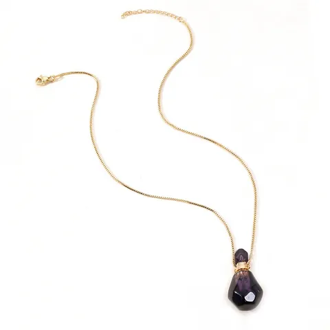 Fashion 18K Gold Plated Copper Perfume Bottle Pendant Necklace For Women Elegant Geometry Crystal Glass Charm Box Chain Jewelry Gift