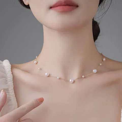 French Vintage Pearl Pendant Necklace Gold Plated Copper Y-Shaped Lariat Necklace Elegant Gypsy Style Jewelry For Women