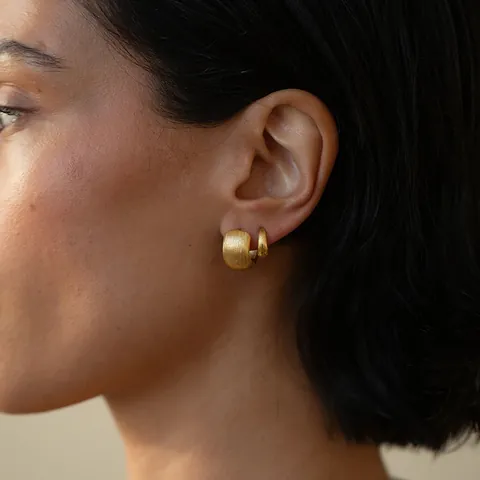Orecchini a Cerchio a Cupola in Rame Spazzolato Retrò per Donna Gioielli di Moda Geometrici Placcati in Oro Argento Minimalista