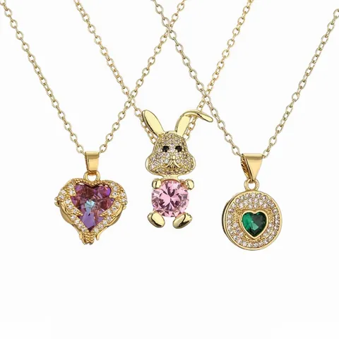 Collier Pendentif Lapin Cœur En Cuivre Et Zircon Mode Or Plaqué Chaîne En O Bijoux Pour Femmes Valentin Pâques