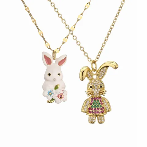 Rabbit Pendant Necklace Copper Colorful Zirconia Enamel Fashion Animal Jewelry For Women Party Gift Accessory