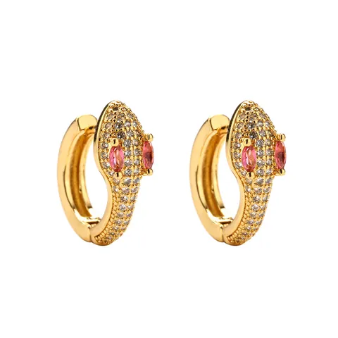 Gold Plated Copper Hoop Stud Earrings For Women Snake Shape Guadalupe Medal Enamel Colorful Cubic Zirconia Niche Design