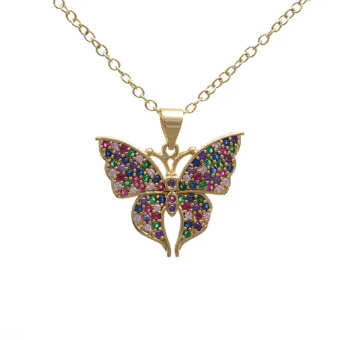 Schmetterling Anhänger Halskette Kupfer Mikro Eingelegt Bunte Zirkonia Minimalistischer Schmuck Geschenk Für Damen Mädchen