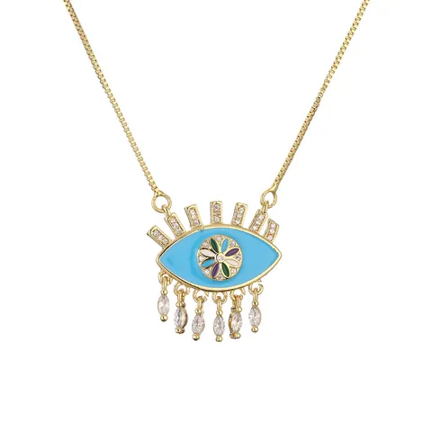 Bohemian Evil Eye Heart Pendant Necklace Gold Plated Copper Colorful Cubic Zirconia Enamel Protection Amulet Jewelry Women