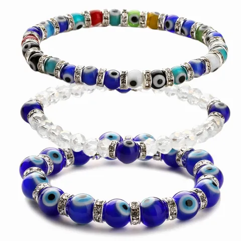 Evil Eye Beaded Bracelet Turkish Hamsa Hand Amulet Lucky Resin Glass Alloy Rhinestone Ethnic Style Jewelry