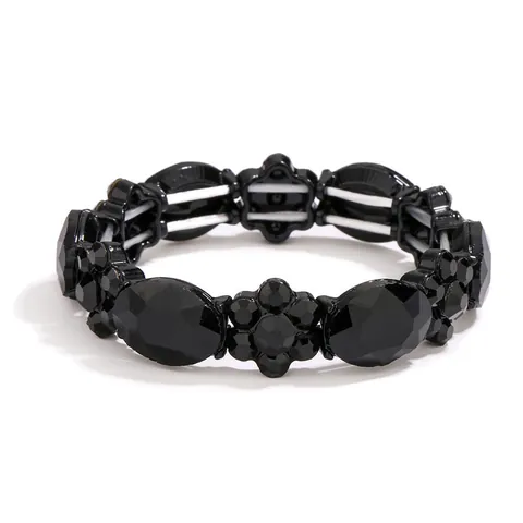 Luxurious Alloy Oval Rhinestone Elastic Bracelet For Women Vintage Floral Inlaid Crystal Stretch Bangle Wedding Party Jewelry