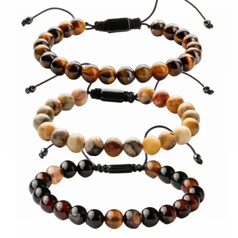 Natürliche Tigerauge Achat Edelstein Perlenarmband Handgefertigt Verstellbar Geflochtenes Seil Schmuck Für Herren Damen Paare