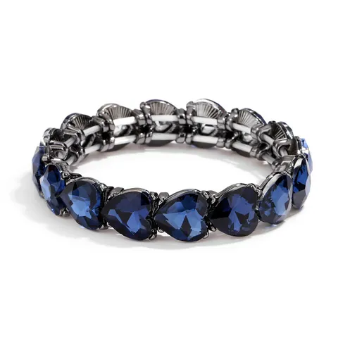 Heart Shaped Elastic Bracelet Alloy Glass Rhinestone Sparkling Trendy Chic Wristband Jewelry Accessory Gift For Women