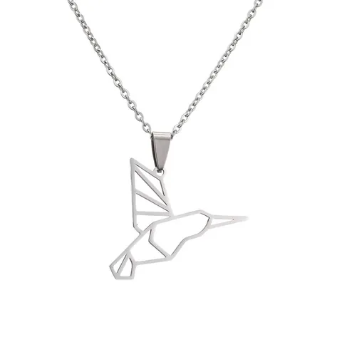 Hollow Origami Animal Pendant Necklace Stainless Steel Geometric Bee Butterfly Dragonfly Hummingbird Charm Fashion Jewelry