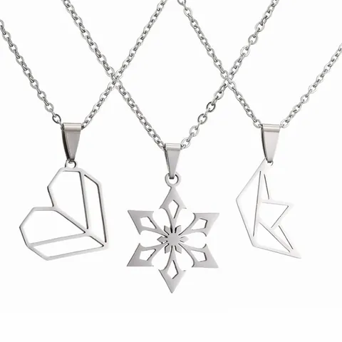 Minimalist Stainless Steel Pendant Necklace Heart Snowflake Origami Boat Elegant Fashion Jewelry For Women O-Chain