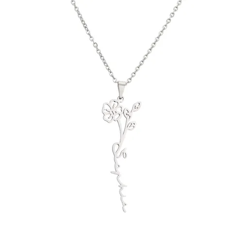 Collana con Ciondolo Fiore di Nascita in Acciaio Inossidabile per Donna Collana Lettera Traforata Botanica Floreale Minimalista Regalo Gioielli