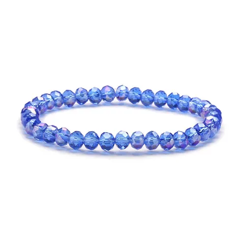 Multicolor 6MM Faceted Crystal Glass Beaded Bracelet With Rhinestone Alloy Spacers Shiny Elastic Hand String Jewelry For Women