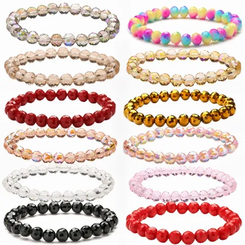 Faceted Crystal Glass Beaded Bracelet Colorful Sparkly Earth Beads Elastic Strand Fashion Jewelry For Women Daily Party Wear