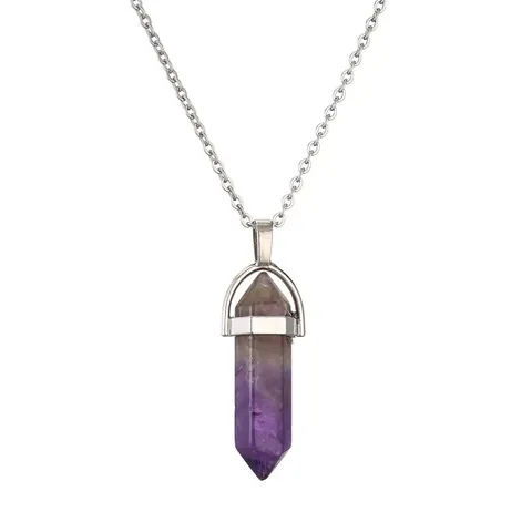 Hexagonale Säule Naturstein Kristall Punkt Anhänger Halskette Für Damen Herren Vintage Bohemian Edelstahl Kette Schmuck