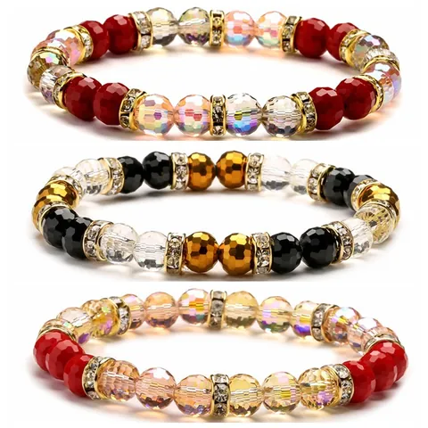 Funkelndes Kristallglas Perlenarmband Mit Strass Zwischenstücken Elastisches Dehnbares Schmuckstück Für Damen