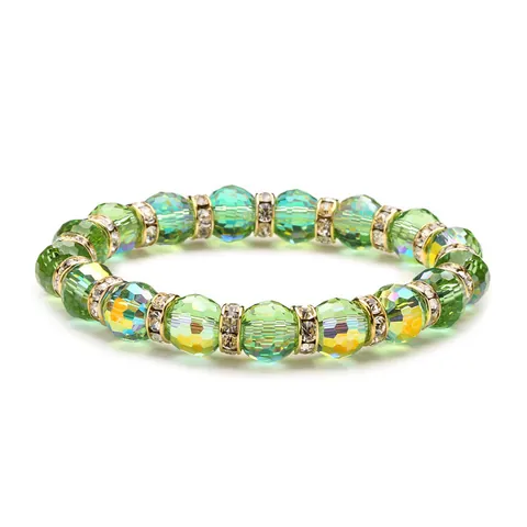 Facettiertes Glas Kristall Perlenarmband Glänzende Erdperlen Mit Strass Zwischenperlen Elastischer Schmuck Für Damen