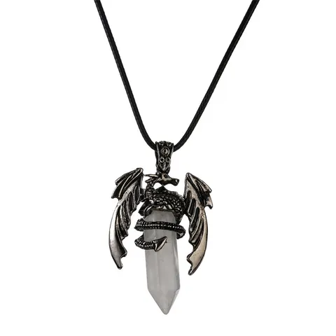 Collana con Pendente a Pilastro di Cristallo Esagonale Avvolto da Drago Vintage Gioielli in Pietra Naturale Fantasy Gotica per Uomo Donna