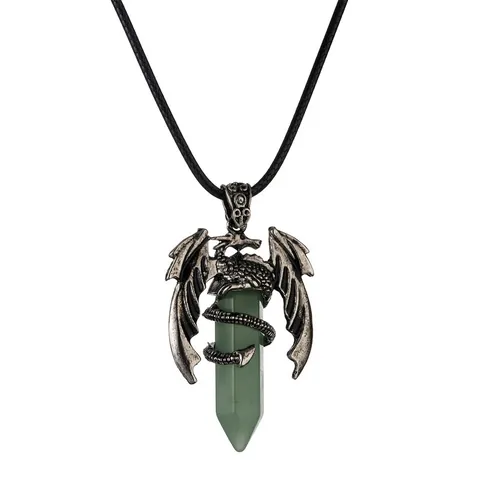 Collana con Ciondolo in Pietra Naturale a Forma di Drago Vintage in Rame per Uomo Donna Collana con Pietra a Punta di Cristallo Esagonale Gotica Gioielli
