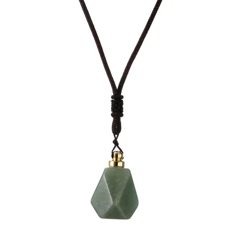 Natural Stone Essential Oil Perfume Bottle Pendant Necklace Braided Rope Literary Retro Geometric Copper Jewelry For Unisex