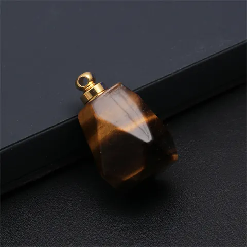 Geometric Natural Stone Perfume Bottle Pendant Openable Essential Oil Diffuser Necklace Alloy Jewelry For Women