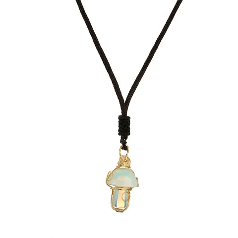 Mushroom Pendant Necklace Natural Crystal Stone Handmade Wire Wrapped Braided Rope Adjustable Vintage Jewelry Women Men