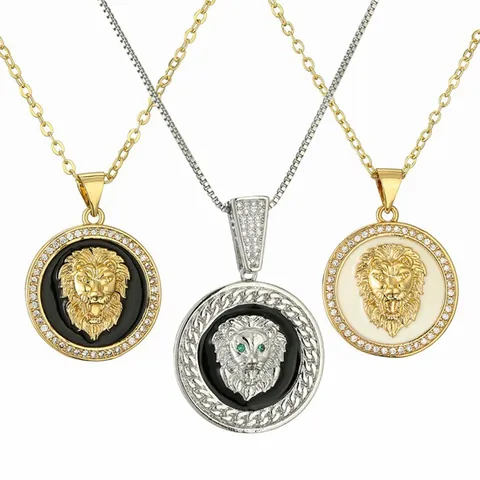 Löwenkopf Anhänger Halskette Vergoldet Kupfer Mit Zirkonia Und Emaille Hip Hop Tier Schmuck Für Herren Damen
