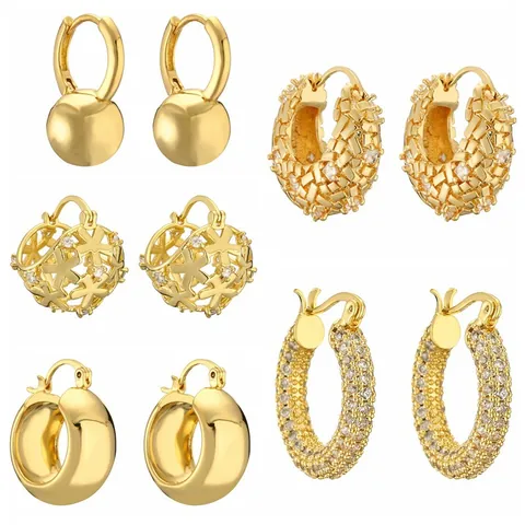 Fashion Geometric Zirconia Hoop Earrings Luxury 14K Gold Plated Copper Ball Drop Chunky Pave Earrings For Women Jewelry