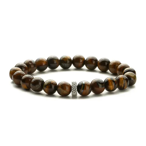 Bracciale Con Perline In Pietra Naturale Occhio Di Tigre Agata Pietra Lavica Elastico Fatto A Mano Unisex Con Perlina In Metallo Testurizzato