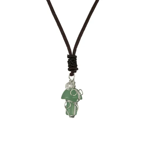 Handmade Wire Wrapped Mushroom Pendant Necklace Natural Gemstone Crystal Stone Woven Rope Jewelry For Women Men