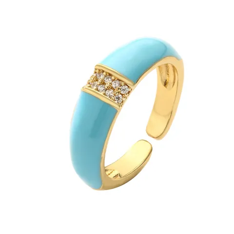 Anillo Abierto De Cobre Chapado En Oro Con Esmalte Colorido Y Circonita Ajustable Para Mujer Joyería