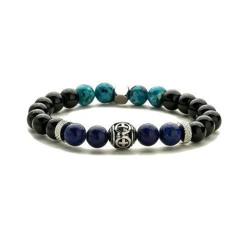 Bracelet Perles Croix Évidée en Pierre Naturelle Acier Inoxydable Œil de Tigre Pierre de Lave Agate Bracelet Élastique Homme Femme Bijoux