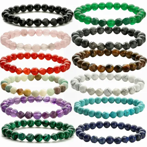 Naturstein Perlen Armband Für Damen Herren Tigerauge Amethyst Rosenquarz Achat Elastisches Heilkristall Schmuck Geschenk