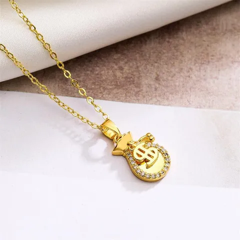 Fashion Gold Plated Copper Zircon Pendant Necklace For Women Retro Money Bag Dollar Sign Pineapple Sphere Charm Jewelry