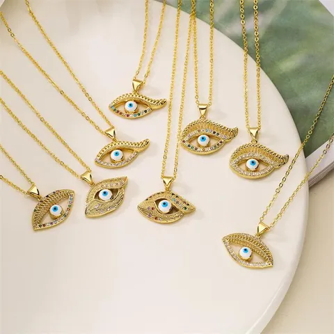 Evil Eye Pendant Necklace Copper Gold Plated Colorful Zircon Crystal Nazar Amulet Protection Jewelry For Women