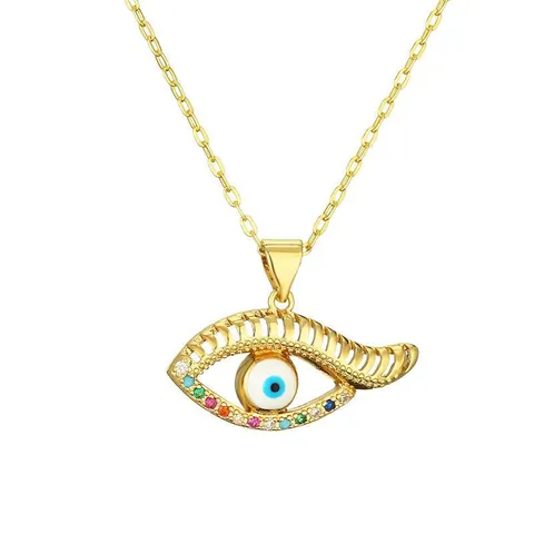 Evil Eye Pendant Necklace Copper Gold Plated Colorful Zircon Crystal Nazar Amulet Protection Jewelry For Women
