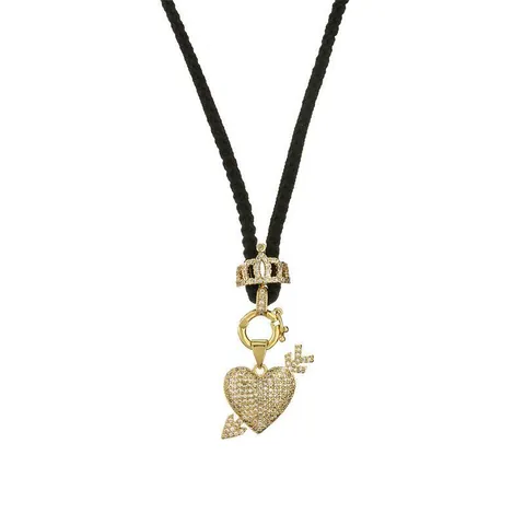 Sunflower Heart Lock Key Letter Copper Pendant Necklace Zircon Inlaid Adjustable Black Rope Chain Jewelry Women Men